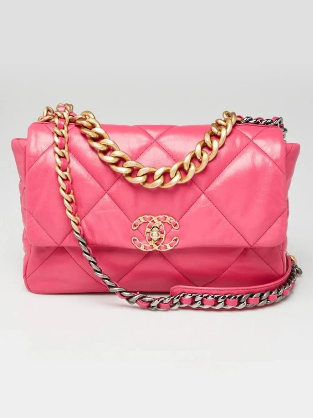 Chanel Pink Quilted Lambskin Leather Large Chanel 19 Bag
